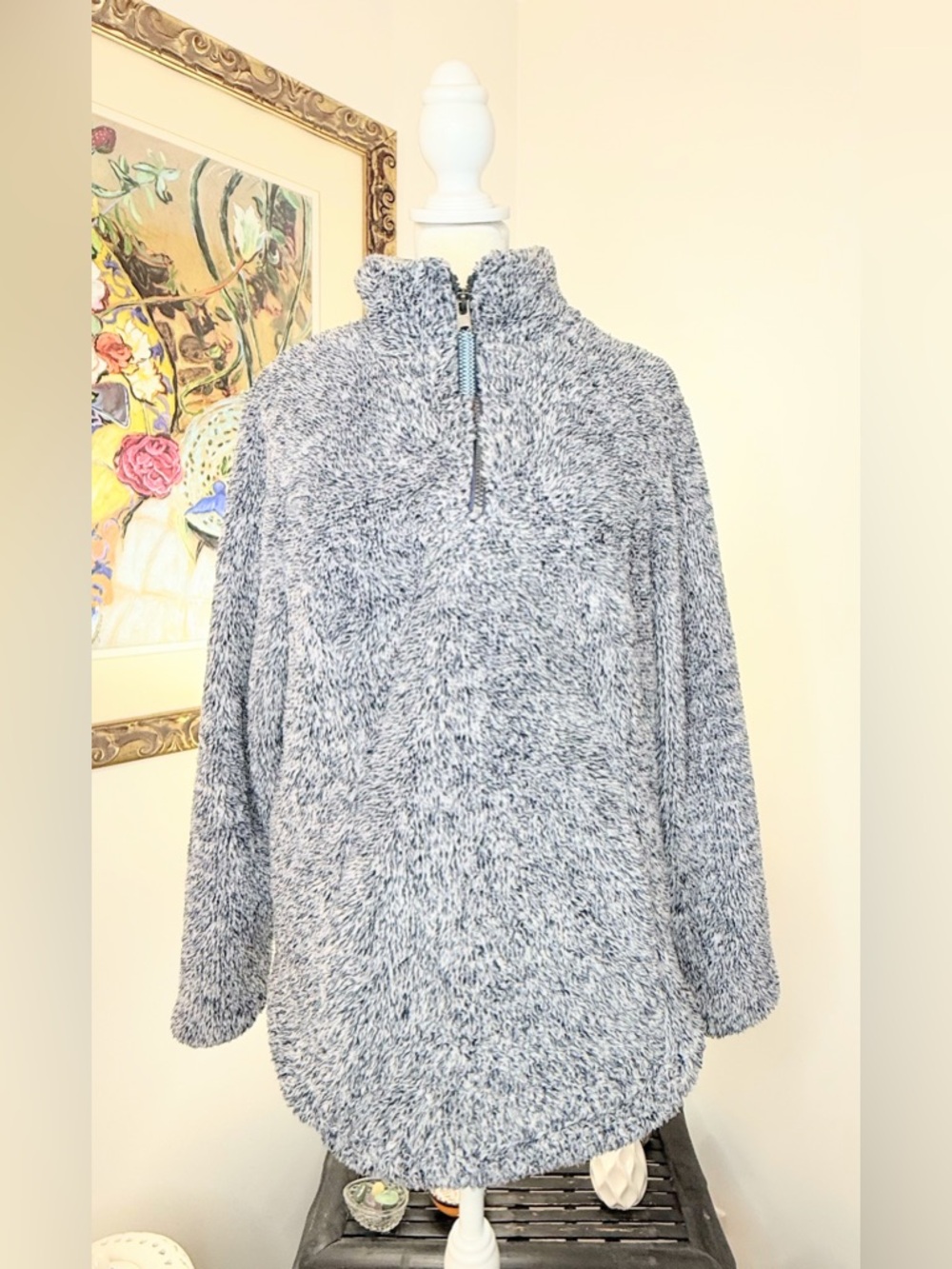 Excurzion Sherpa Pullover Womens S Blue 1/4 Zip Fleece Cozy Faux Fur Jacket Soft